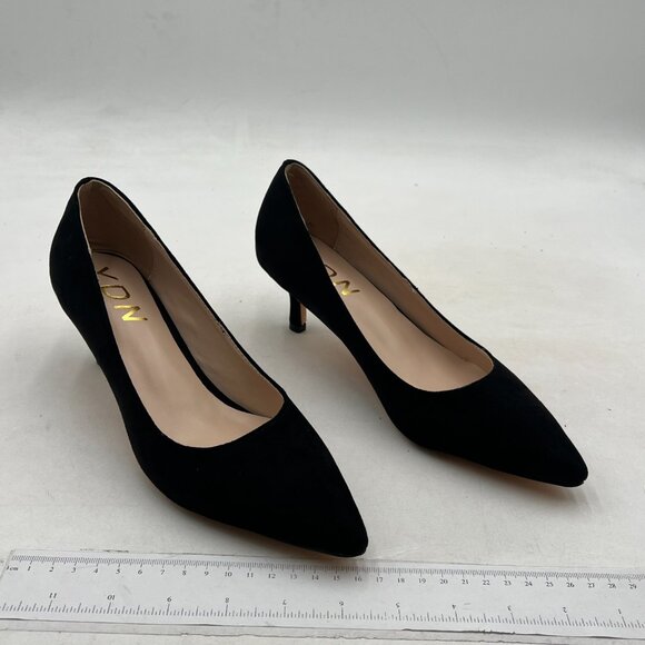 YDN Black Kitten Heeled Pumps Pointed Toe Dress Shoes for Office Lady Soft Suede - Picture 4 of 8